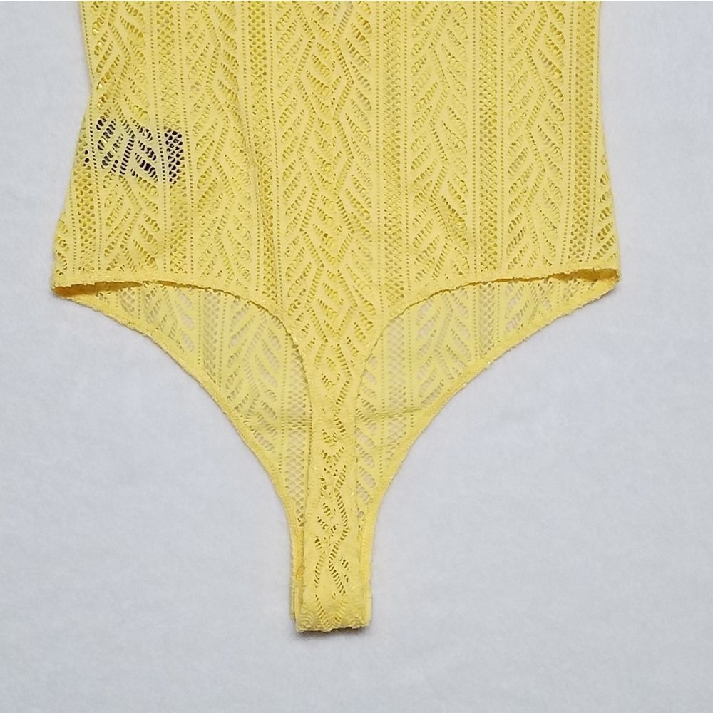 URBAN Outfitters Out From Under Cameron Yellow Crochet Cutout Bodysuit Medium - Picture 8 of 12